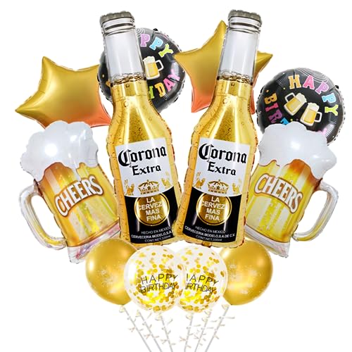 12pcs Corona Beer Mug Themed Party Supplies, Men Women Boys Girls Birthday Party Balloon Decoration, Corona Beer Pentagram Aluminum Film latex Balloon Decorations