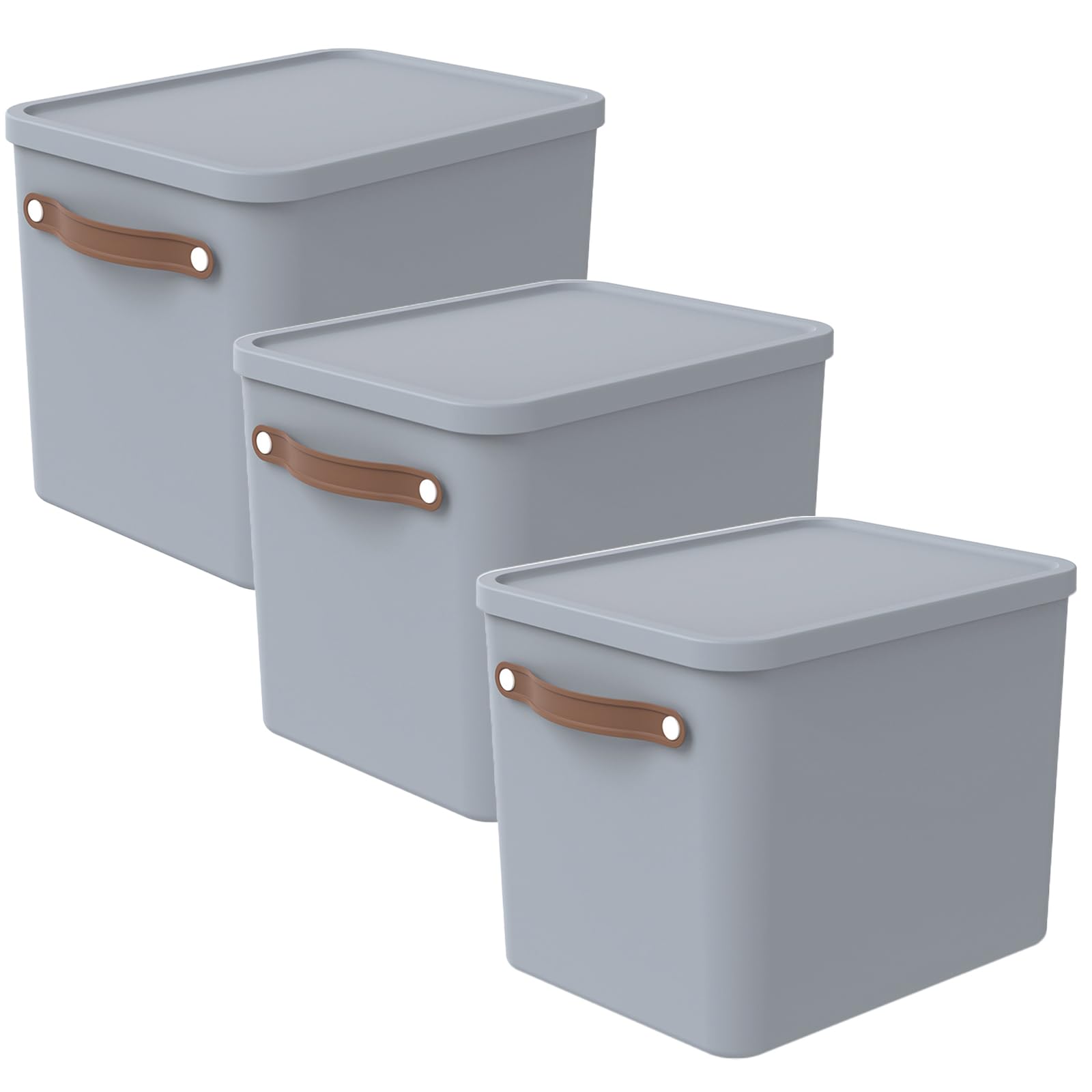 Rotho Maloja 3er-Set Aufbewahrungsbox 27l mit Deckel (hellblau)