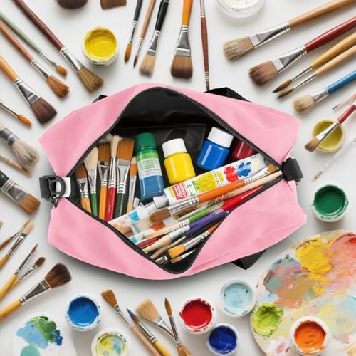 Image of Small Tool Bag, Canvas Tool Storage Bag, Large Capacity Multipurpose Zipper Soft Tote Organizer Pouch for Electrician, Plumbing, Gardening,Tools Bags for Men (Pink, 12 Inch)