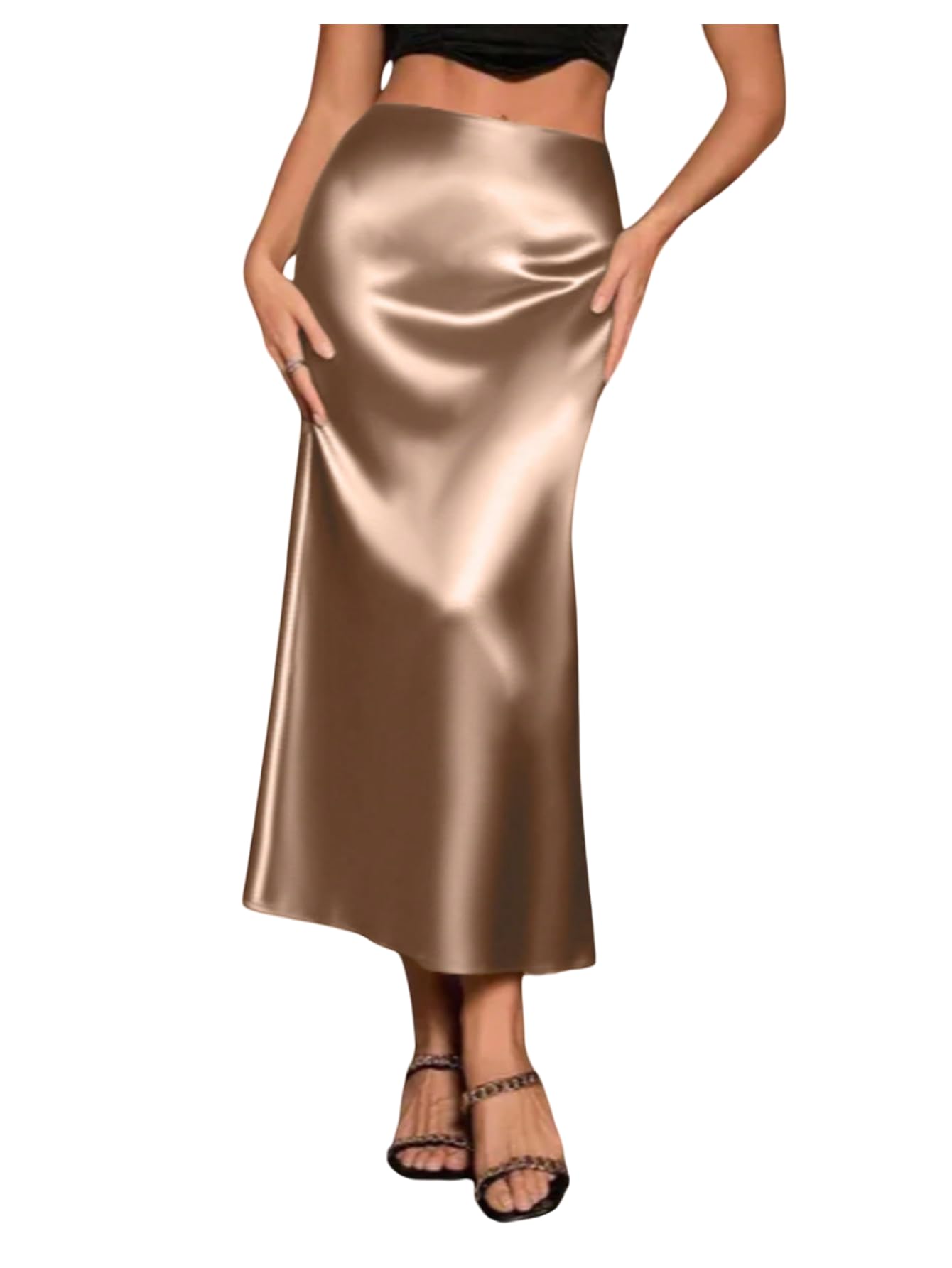 SweatyRocks Womens Satin A Line Long Skirts Elegant High Waist Business Work Skirts