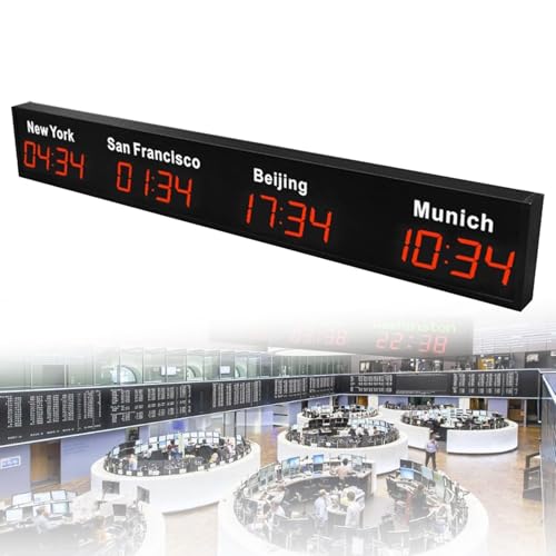 Reloj mundial de pared, reloj digital con zonas horarias de 3/4 de ciudad, pantalla grande, reloj digital LED con múltiples zonas horarias, ideal para hoteles, aeropuertos internacionales,4City-Red