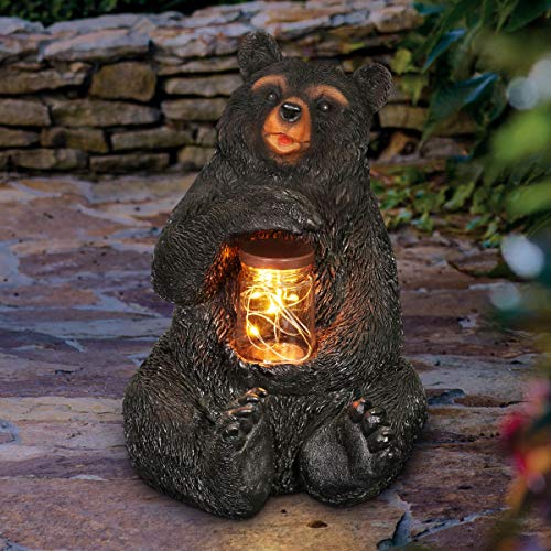 Exhart Garden Sculpture, Black Bear Solar Garden Statue With Glass Jar, 8 Led Firefly Lights, Outdoor Garden Decoration, 8.5 X 7.5 X 10.5 Inch #TOP7
