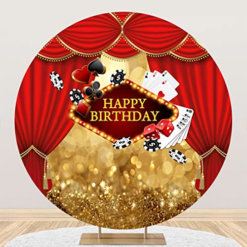Fond de studio photo rond motif poker et paillettes dorées de 2,2 m pour anniversaire
