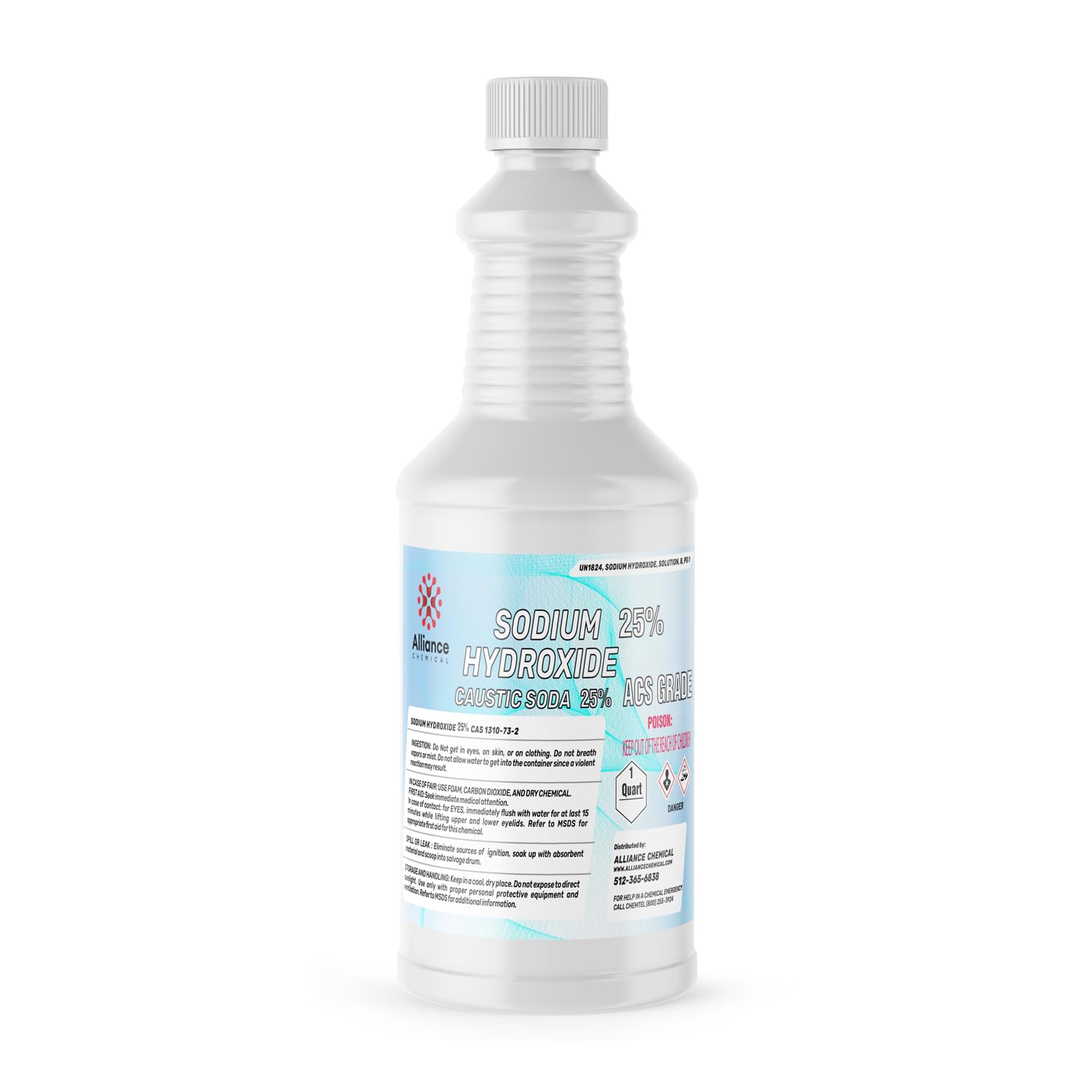 Sodium Hydroxide 25% ACS Grade - 1 Quart Bottle - Used in Analytical Chemistry Applications, titrations, and pH standardization