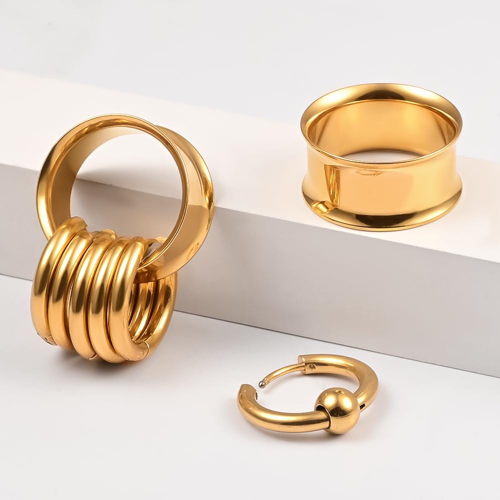 DOEARKO Flesh Tunnel Dilatatore Orecchio in Acciaio Inossidabile Calibri per Orecchie Double Flared Seashell Tunnel Ear Stretching Piercing Corpo Gioielli per Uomini e Donne 8-19mm