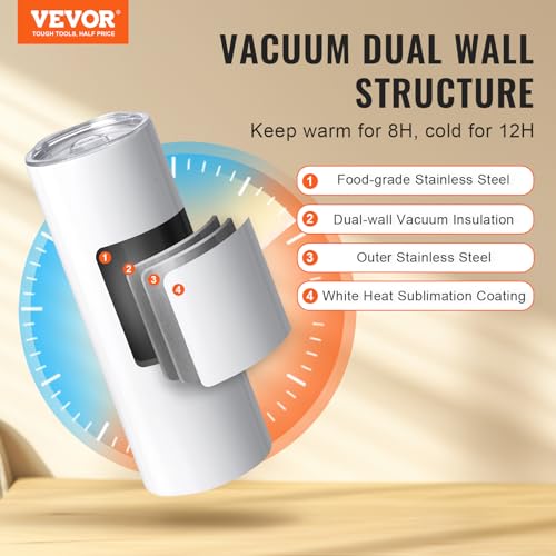 Miniatura 2 de Vevor Paquete De 12 Vasos De Sublimación Vaso Vacío De 20 Oz 591,5 Ml Vasos De Acero Inoxidable De Doble Pared Botella Sublimable Con Pajita, Tapa, Cepillo, Base, Envoltura Retráctil, Caja Regalo