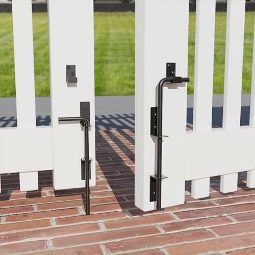 Image of 12 Inch Gate Cane Bolt Gate Ground Drop Rod, Heavy Duty Drop Rod Gate Latch for Wooden Vinyl Fence, Black Finished Cane Bolts for Gates, 2 Pack