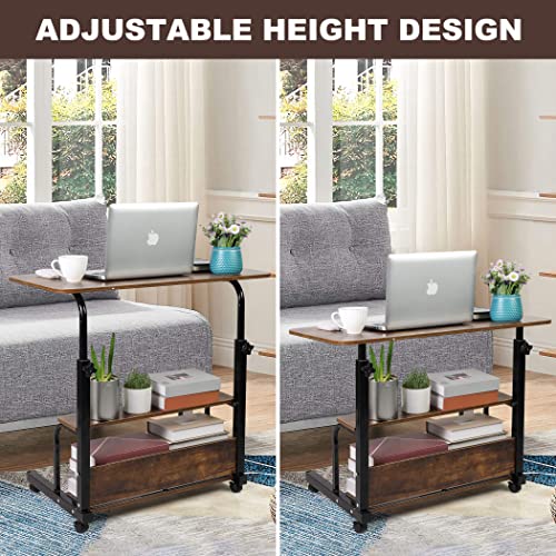 Dekhaoxe Adjustable Table Student Computer Desk Portable Home Office Furniture Small Spaces Sofa Bedroom Bedside Learn Play Game On Wheels Movable With Storage Size 31.5 * 15.7 In Oak #TOP2