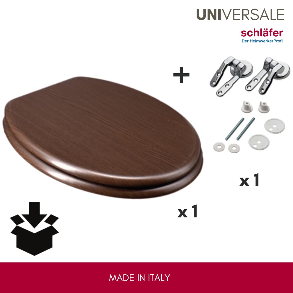 Schläfer 4638125 | Sedile Copriwater Universale Colorato per Bagno Coprivaso Tavoletta Copri Wc Weser in Legno Wenge, Cerniere Regolabili in Ottone Cromato