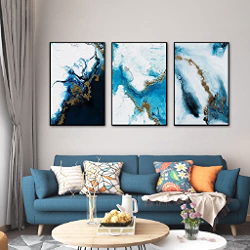 Toile peinture minimaliste bleu mer affiche murale moderne salon 60x90cm x3