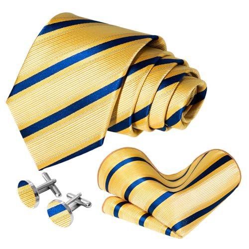 Image of 5PCS Mens Silk Tie, Pocket Square, Cufflinks, Drilled Tie Ring and Lapel Pin Set for Wedding Groom Party