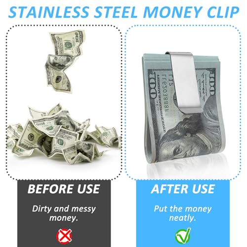 24 Pack Stainless Steel Money Clip Small Men's Slim Money Clip Metal Wallet Clip for Men Credit Business Card Holder Pocket Cash Wallet Metal Money Clips Minimalist Front Pocket Wallet Clip (Silver)4