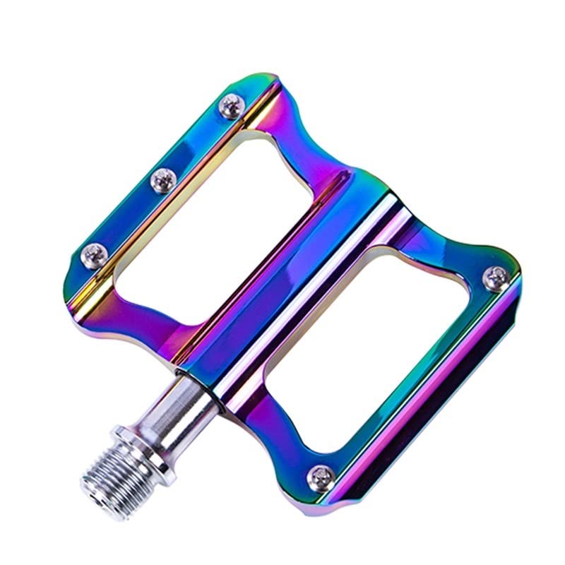 Pedale Fahrrad Fahrradpedal MTB Gute ultraleichte Legierungslager im Griff Flacher Pedal und Abfahrt Anti-Rutsch-Regenbogen-Plattform-Straßenbike-Pedale Fahrradpedale (Color : 1)