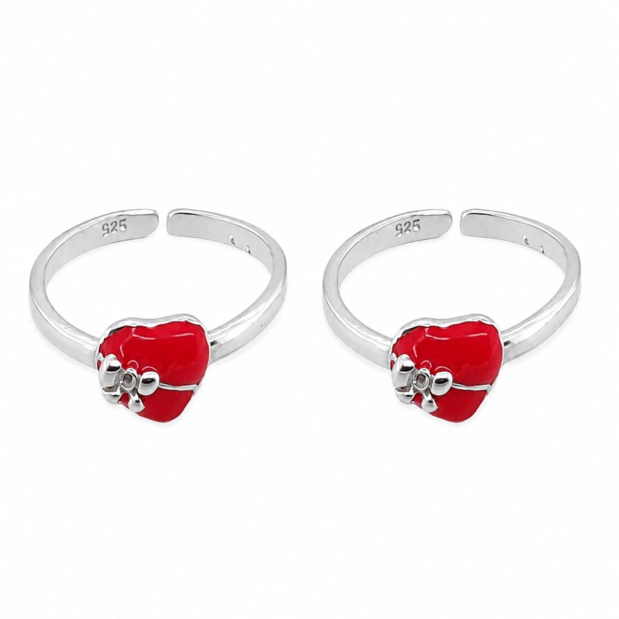 sahiba gems 925 Sterling Silver Adjustable Toe Rings for Women | Heart Design Open Band Bichiya | Pair of 2 | Lightweight & Skin Friendly-picture-25