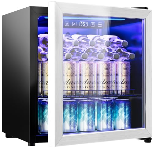 68 Can Beverage Refrigerator,1.75 Cubic Feet Mini Fridge with Glass Door for Soda, Beer, or Wine, Freestanding Drink Cooler with Adjustable Shelves and Digital Display