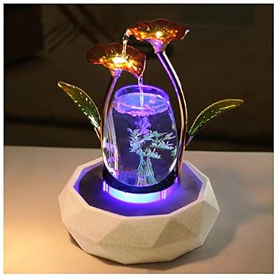 crapelles 13.7x13.7x17.7 inches Indoor Tabletop Fountain Red Glass Flower Waterfall Desktop Water Feature Cascade Indoor Decoration Aquarium Zen Relaxesion