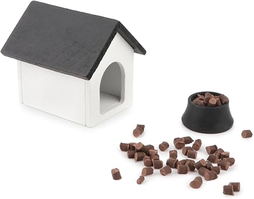 Miniatura 3 de Casa de perro en miniatura, cuenco para perros, comida para perros, juego de 3 piezas para mascotas, escala 112, accesorios de muebles de casa de