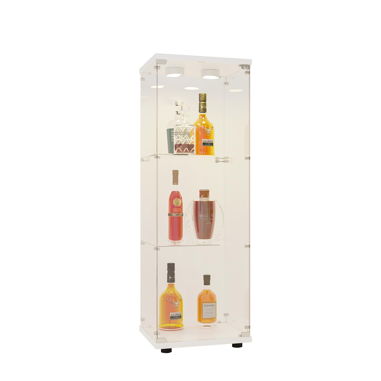 Vitrina de Cristal, Vitrina expositora, Armario de colección Moderno de 3 Capas con Puerta, Mueble Vitrina de Cristal con LED, para Dormitorio, Sala de Estar, 42 x 36 x 125 cm, Blanco