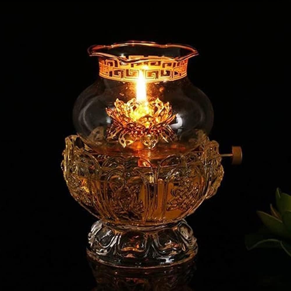 Oil Lamps for Indoor Use Crystal Glass Kerosene Lamp Adjustable Switch Oil Lantern Nostalgia Hurricane Lamp Lotus Oil Lamp Burner Buddha Front Decoration Light 5.3 in Open Flame Paraffin Lamp