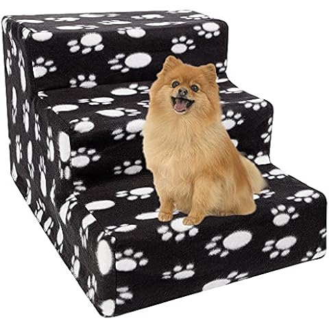 yofit Doggy Steps - Non-Slip 3 Steps Pet Stairs for Cats and Dogs, Foldable Plastic with Washable Carpet Holds Up to 50 lbs (Dark) Cover