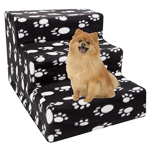 yofit Doggy Steps - Non-Slip 3 Steps Pet Stairs for Cats and Dogs, Foldable Plastic with Washable Carpet (Dark)