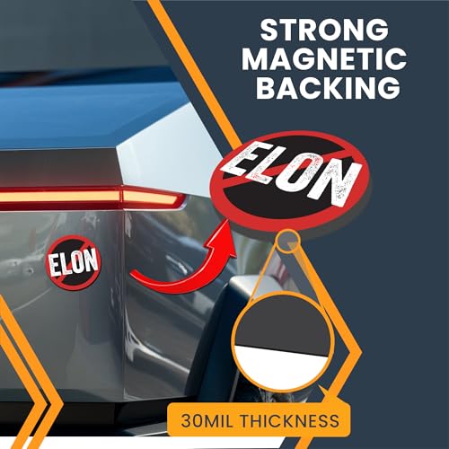 Image of Magnet Me Up No Elon Car Magnet Funny Anti-Tech Billionaire Fridge Decor, Political Satire Magnetic Decal, Round 5-Inch UV-Printed Durable Vinyl, Weatherproof, Made in USA
