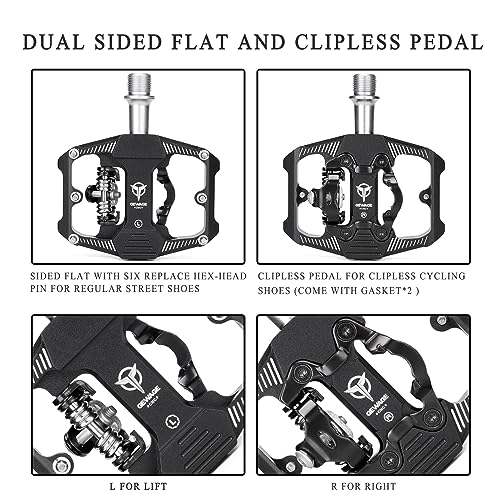 Mountain Bike Pedals - Dual Function Flat And Clipless Pedal - 3 Sealed Bearing Platform Pedals Clipless Compatible With Spd, Bicycle Pedals For Bmx Spin Exercise Peloton Trekking Bike #TOP5