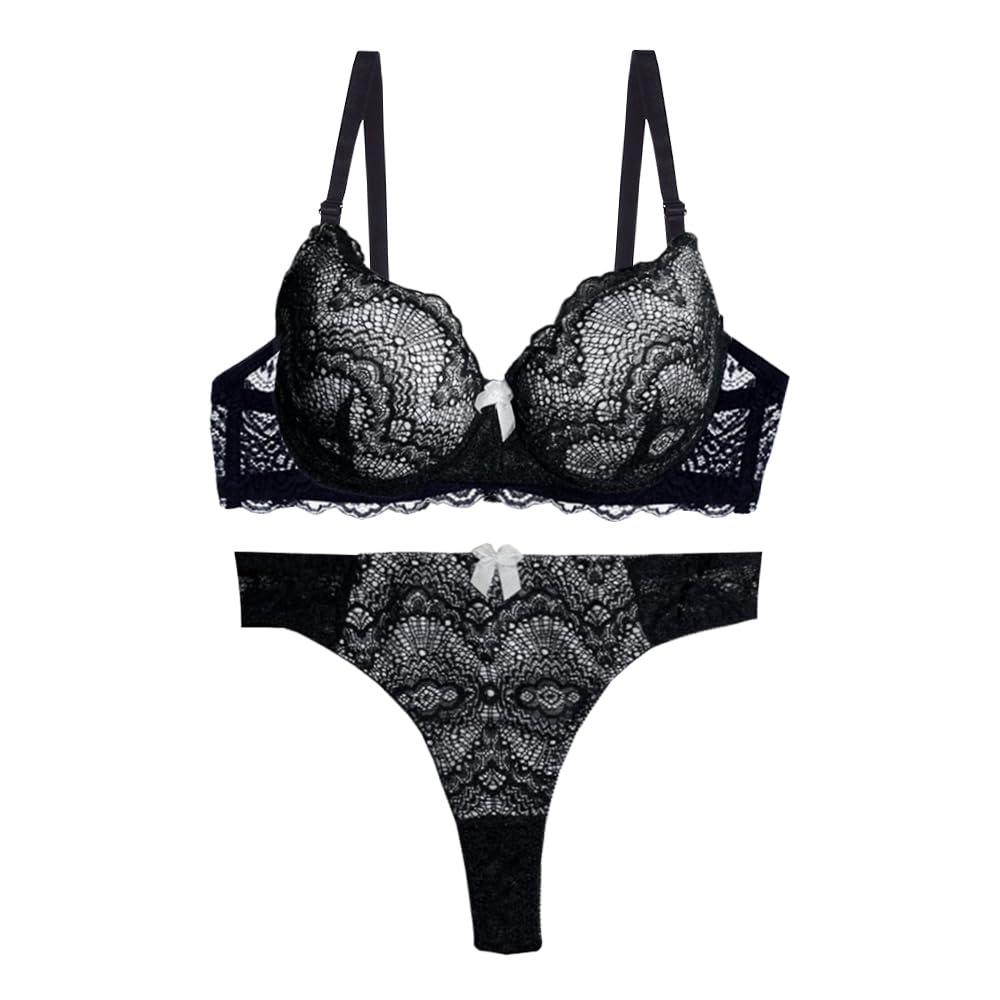 secret lives Polyester Lace Women Bridal Underwire Padded Hipster Lingerie Set-picture-12