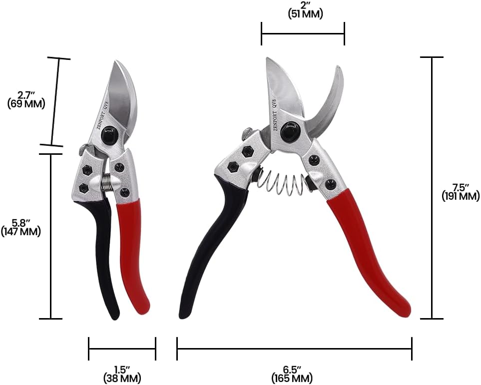 Zenport QV8 Professional Pruning Shears - 8 Inch Heavy Duty Aluminum Steel Blade Garden Pruners with Squeeze-to-Open Locking Mechanism, Ergonomic Grip Trimming Shears for Plants Indoor & Outdoor Use