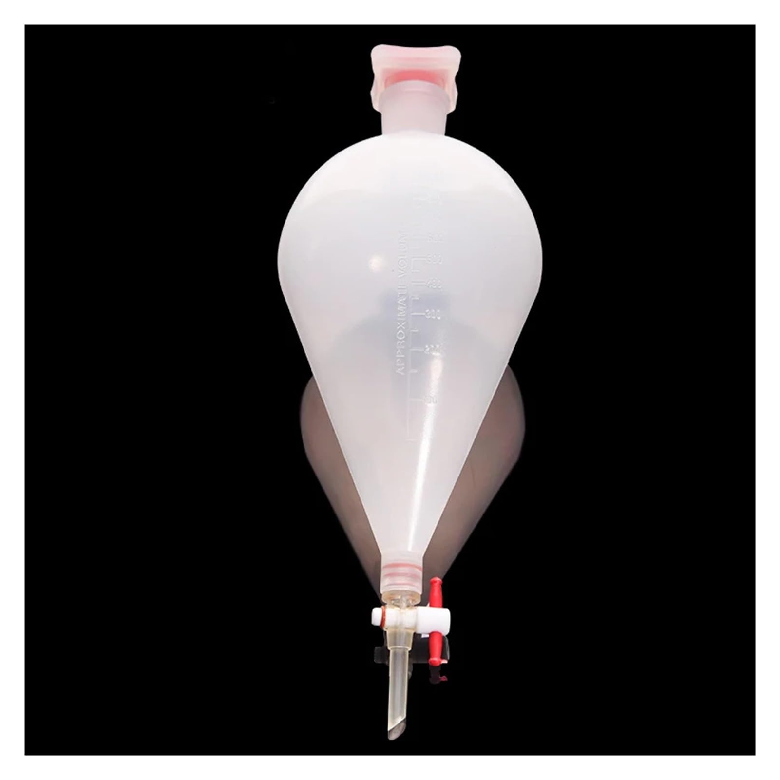 250 ml birnenförmiger Scheidetrichter aus Kunststoff mit PTFE-Stopfen. PP-Trenntrichter. Laborbedarf