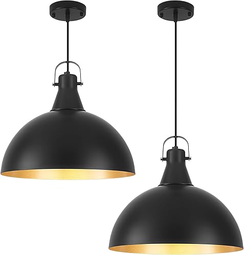 Miniatura 8 de Lámpara colgante dorada de 16 pulgadas, luces colgantes grandes de granja para isla de cocina, altura ajustable, lámpara colgante industrial para