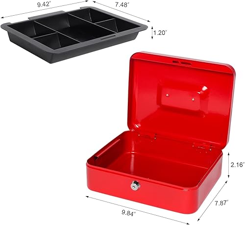 Vista 97 de Caja de dinero pequeña con bandeja de dinero y cerradura, caja de dinero de metal para efectivo, caja de seguridad 7.87 x 6.3 x 3.54 pulgadas