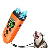 【新登場】無駄吠え防止 犬超音波吠え防止器具 超音波の最大距離は10ｍ 吠える対策 むだ吠え防止グッズ 3重超音波 吠え癖 躾 ペットトレーニング ムダ吠え防止器具 液晶画面付き 安全無害 訓練用 led懐中電灯付き (Orange)