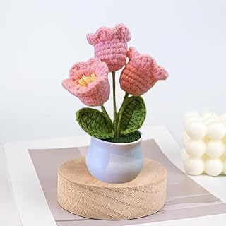 Crochet Flower Bouquet,Knitted Flowers,Hand Woven Bell Orchid,Simulated Small Potted Plant With Pure Hand Crocheted Flowers,Suitable For Home And Office Desktop,Car Decoration