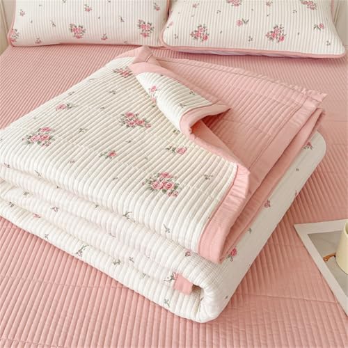 Morbuy Colcha Bouti para Cama, Cubrecama Transpirable Extra Suave Colcha Cubre Cama Multiusos para Primavera y Verano, Colcha Ligera con Dos Funda de Cojin (90x200cm,Flor Rosa)