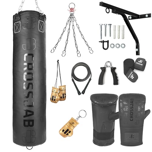 Punch Heavy 4ft 5ft Filled Boxing Bag set with Wall Bracket (Black, 4FT)