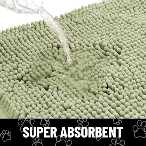 Image of Smiry Dog Door Mat for Muddy Paws, Absorbent Dirt Trapper Non Slip Quick Dry Washable Chenille Mat for Mud Dogs, Entry Rug for Indoor and Outdoor (47x24 Inches, Sage Green and White)