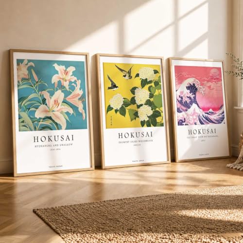 Image of kotart Japanese Nature Art Posters with Frame | Aesthetic Japan Nature Arts Posters with Frames | Japanese Art Framed Poster for Bedroom Living Room Gaming Room Wall Decor Set Of 3 (14x20 Inch)