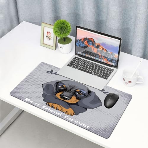 EYLOZS Alfombrilla de ratón extendida con Bordes cosidos,Póster con Retrato de un Perro Dachshund. Ilustración Vectorial.,Base de Goma Antideslizante y Almohadilla para Teclado,40x75 cm