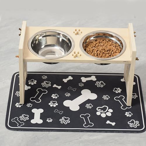 Abreuvoir réglable en bois avec protections pour chien et chat