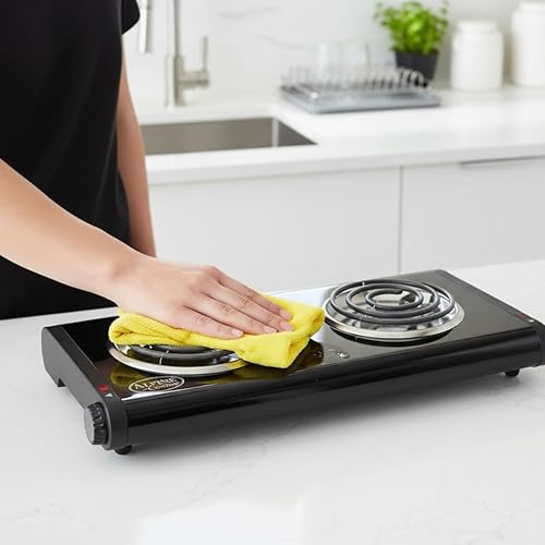 Miniatura 3 de ALPINE CUISINE Quemador doble eléctrico, 1500 W, placa caliente portátil de doble placa para cocinar en interiores, control de temperatura