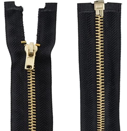 AERZETIX - C61320 – Set of 2 No.4 Zippers Separable 60 cm Metal – Colour: Black – Pull Slider Vests Leather Craft Sewing Jeans Skirt Haberdashery Clothing Jacket Dress