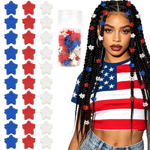 YISSION 60 Pack Mini Pinzas Star para cabello trenzas rojo blanco azul miniatura 1