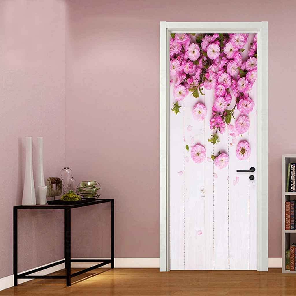 3D Selbstklebende Türfolie 95x215 Cm – Wasserdichte PVC-Tapete Mit Blumenmuster, Weißer Silk Look Für Zimmertür