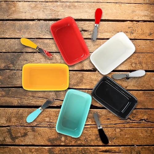 Image of Ceramic Butter Dish with Wooden Lid, Airtight Butter Keeper for Counter or Fridge with Stainless Steel Multipurpose Butter Knife, Butter Container with Double High-Quality Silicone(Red)