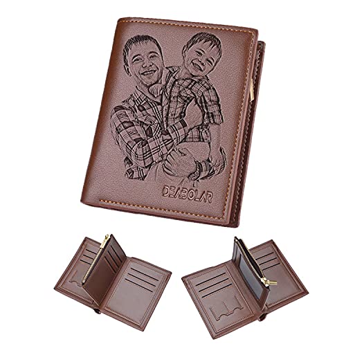 Brocade Creek Portefeuille Photo personnalisé pour Homme en Cuir avec Poche à Monnaie zippée pour Homme avec nom gravé pour la fête des pères, Noël, Famille, Amis