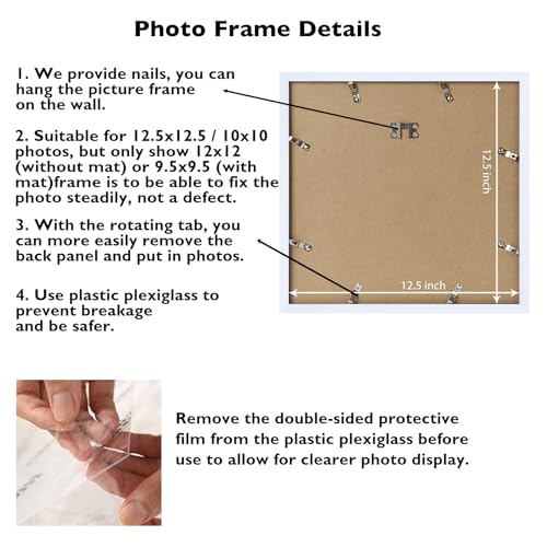Image of JCJMY 12.5x12.5 Picture Frame White with 10x10 Mat for Vinyl Record Album Cover Poster, Display Photo 10x10 with Mat or 12.5 x 12.5 Without Mat, Wall Hanging Vinyl Record Frame with Plexiglass, White