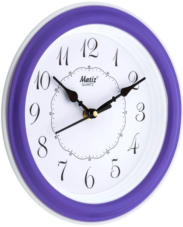 Image of Matiz Analog 30 cm X 30 cm Wall Clock | Brown | with Glass | Standard| 107 Purple