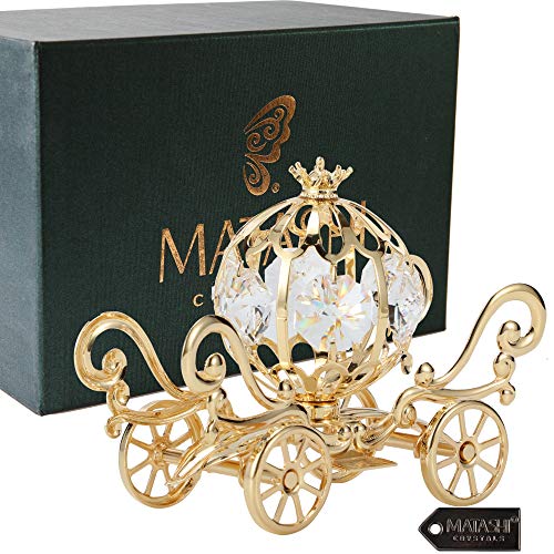 Matashi Gift for Christmas - 24K Gold Plated Crystal Studded Mini Princess Pumpkin Coach Ornament Home Decor Table Top Showpiece - Traditional Decoration Gift for Mom, Daughter, Friends, Family - Image 3