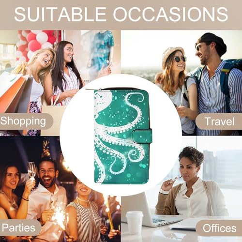White Octopus Green Women's Long Wallets Leather Card Holder Purse Zippered Buckle Clutch Handbag4